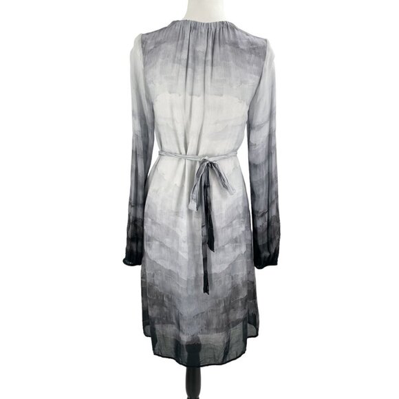 Bella Dahl Gathered Gray Ombre Glacier Print Belted Dress Womens Size XS - Picture 4 of 10